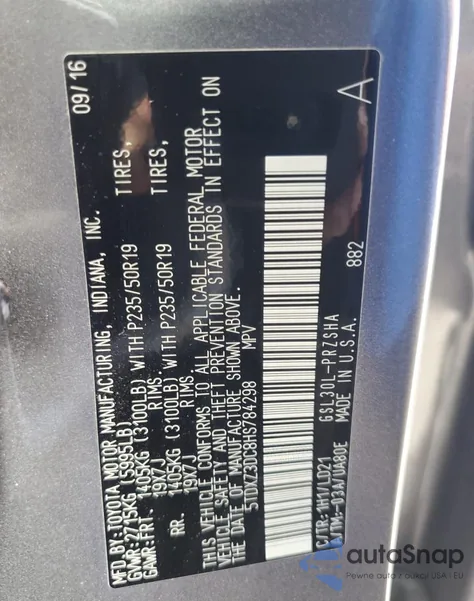 2017 Toyota Sienna Se из США, поврежденный, VIN 5TDXZ3DC8HS784298